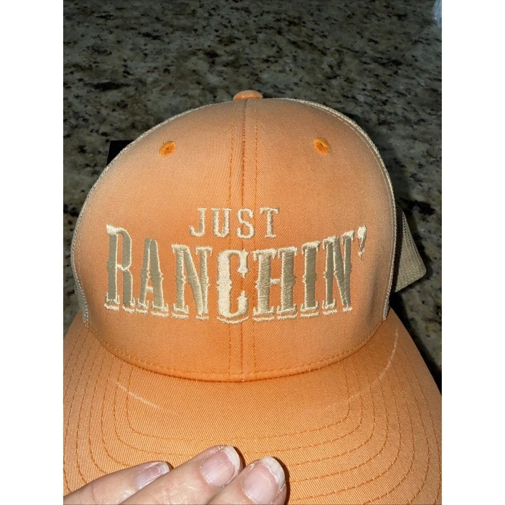 Dale Brisby Just Ranchin' Adjustable Snapback Hat One Size Orange Tan.‎ 5274